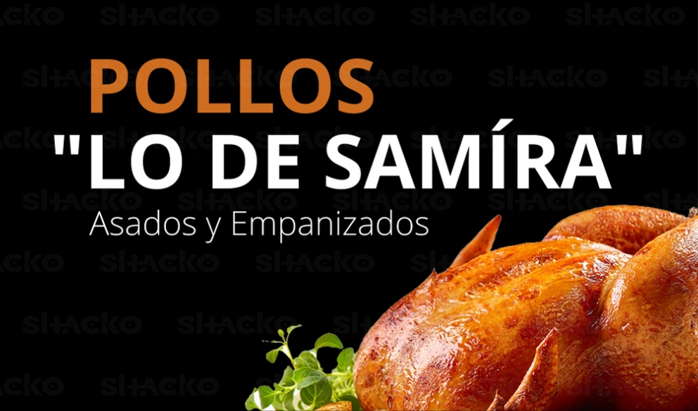 Tarjetita en negro con la fotografía de un pollo asado, ideal para un negocio especializado en la venta de pollos asados.