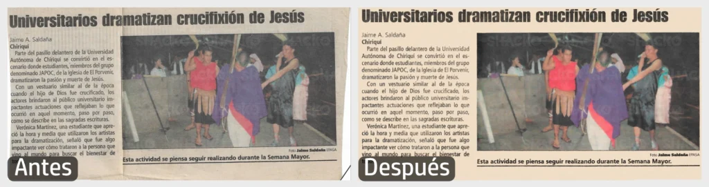 Periódico donde se muestra una dramatización realizada por jóvenes los cuales muestran el proceso de crucifixión de Jesucristo.