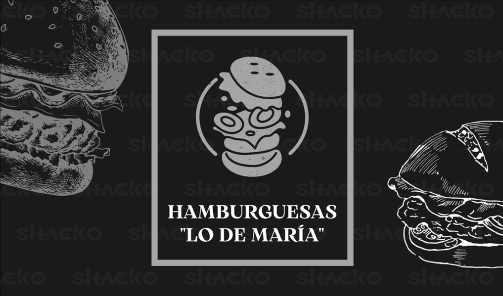 Tarjeta elegante en negro y gris, diseñada para una venta de hamburguesas. Atrae con un diseño simple y moderno.